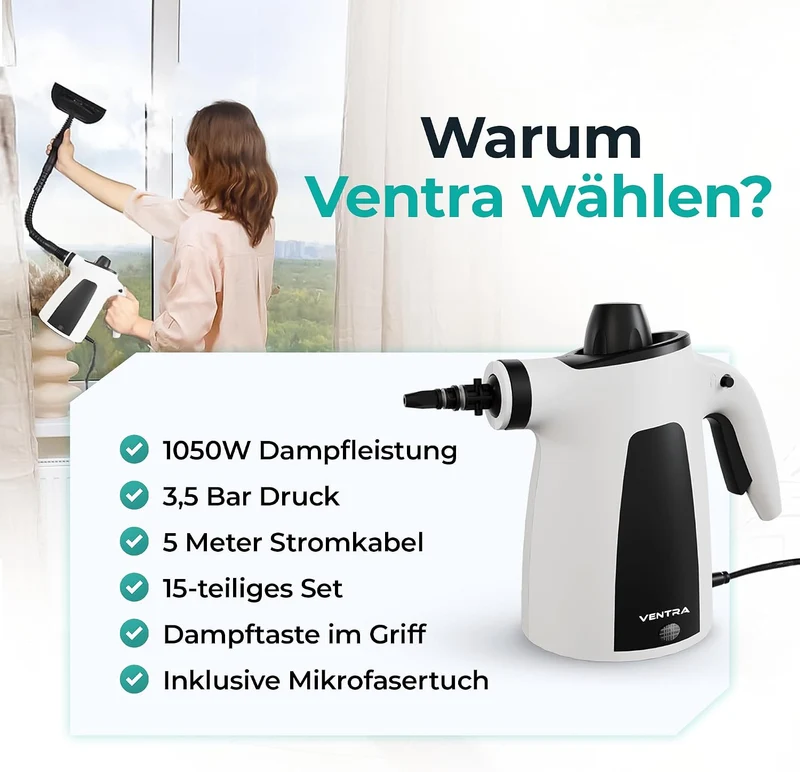 VENTRA® 15-teilig Dampfreiniger – Handdampfreiniger – 3.5 Bar