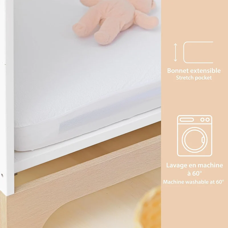 Kadolis - wasserdichte Babyunterlage Bouclette Bio-Baumwolle - Matratzenschutz für Babybett 60x120 c