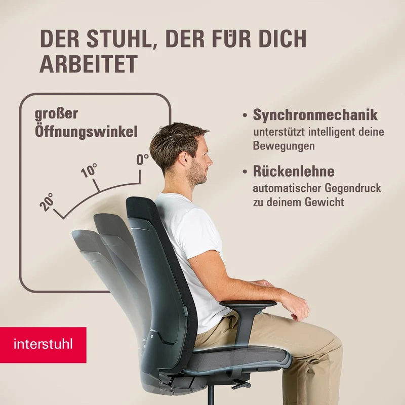 Interstuhl Style Soft+ Ergonomischer Bürostuhl mit hoher Rückenlehne – Schreibtischstuhl für grosse