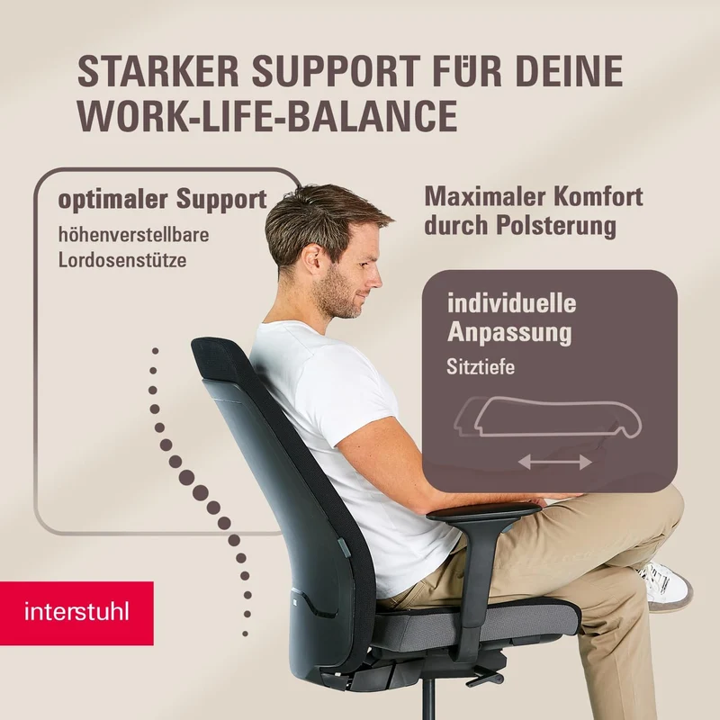 Interstuhl Style Soft+ Ergonomischer Bürostuhl mit hoher Rückenlehne – Schreibtischstuhl für grosse
