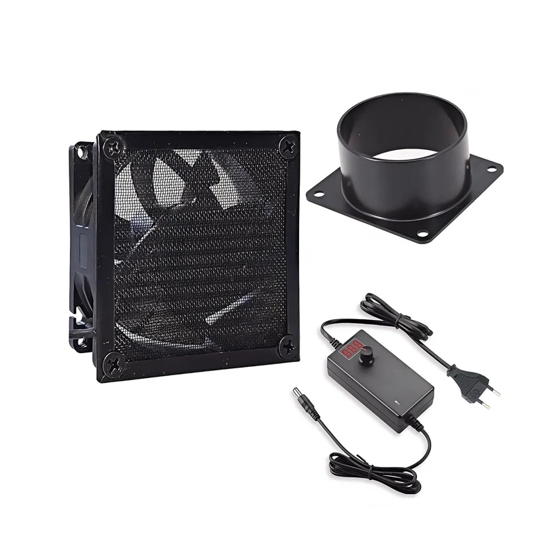 DC12V Axiallüfter Rohrventilator, 80 * 25mm, Schwarz | Dual Kugellager, LED Display Controller, 75mm