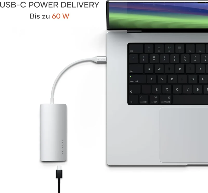 SATECHI 8-in-1 USB-C-Hub mit Ethernet, HDMI 4K@60Hz, 60 W PD-Ladefunktion, 3 x USB-A 10 Gbit/s, Date
