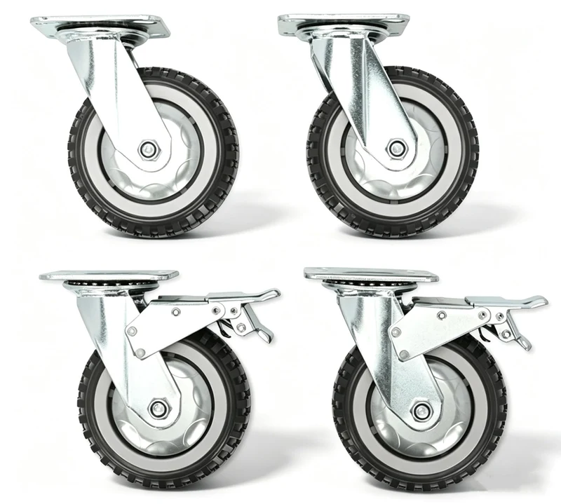 uyoyous 4PCS Schwerlastrollen 150mm Transportrollen Möbelrollen Vollgummi Rollen 2 Bremsrollen 2 Len