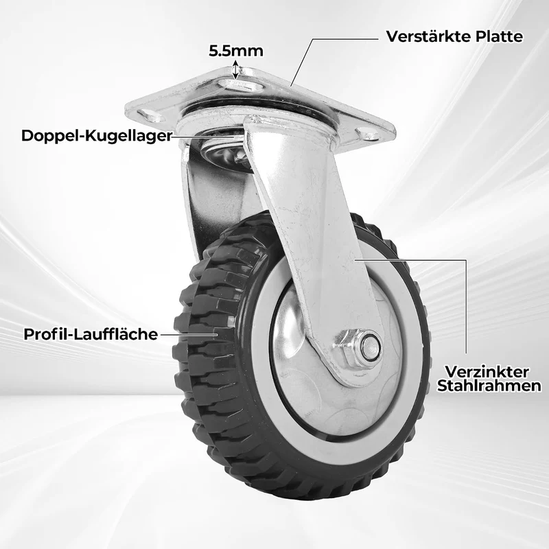 uyoyous 4PCS Schwerlastrollen 150mm Transportrollen Möbelrollen Vollgummi Rollen 2 Bremsrollen 2 Len
