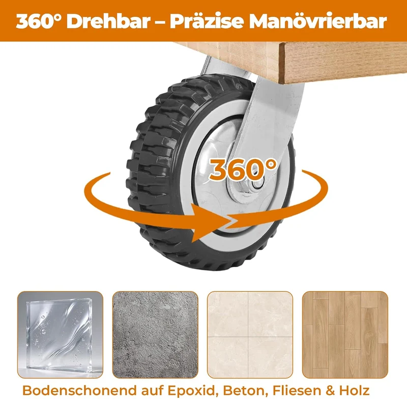 uyoyous 4PCS Schwerlastrollen 150mm Transportrollen Möbelrollen Vollgummi Rollen 2 Bremsrollen 2 Len