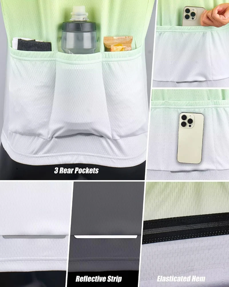 ROTTO Herren Radtrikot Fahrradtrikot Langarm Rennrad Trikot Farbverlauf Reihe S D1 Leuchtendes Grün-