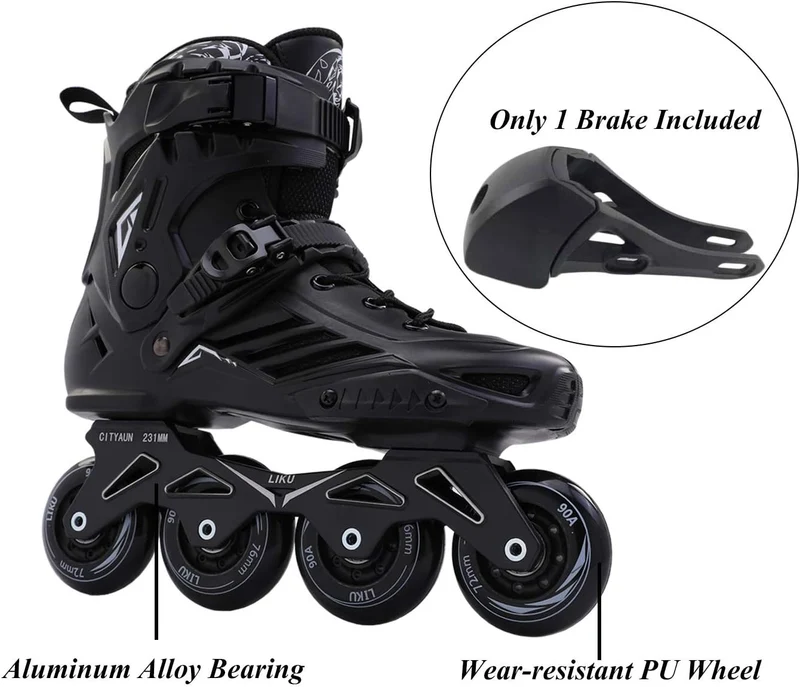 LIKU Black Professional Inline Skates Unisex Men 7,Women 8, Men 7,Women 8