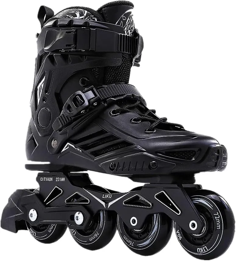 LIKU Black Professional Inline Skates Unisex Men 7,Women 8, Men 7,Women 8