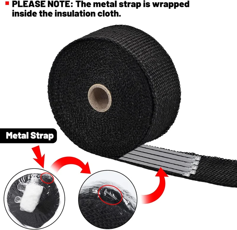 SOMLAW Hitzeschutzband 15M, Basaltfaser Hitzeschutzband Auspuff mit 15 Kabelbinder und Handschuhe, A