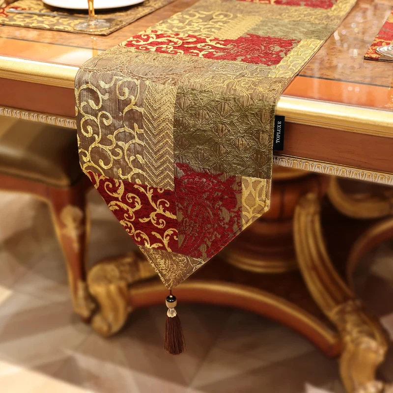 TOPLUXE Tischläufer mit Quasten, Jacquard Tischdecke für Esstisch Urlaub Party Wohnzimmer Dekoration