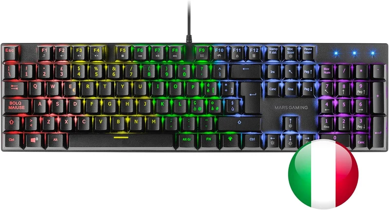 Mars Gaming MK422 Schwarz, Mechanische Gaming Tastatur RGB, Antighosting, Mechanischer Switch Rot, I