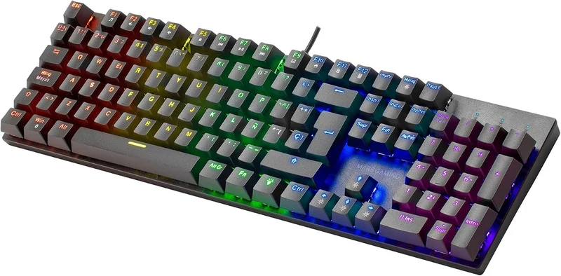 Mars Gaming MK422 Schwarz, Mechanische Gaming Tastatur RGB, Antighosting, Mechanischer Switch Rot, I
