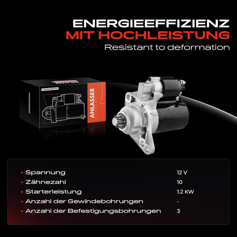 Frankberg Anlasser Starter 1,1KW Kompatibel mit A1 8X1 8XK 8XA 8XF 1.4L-2.0L A3 8P1 8P7 8PA 1.4L-2.0