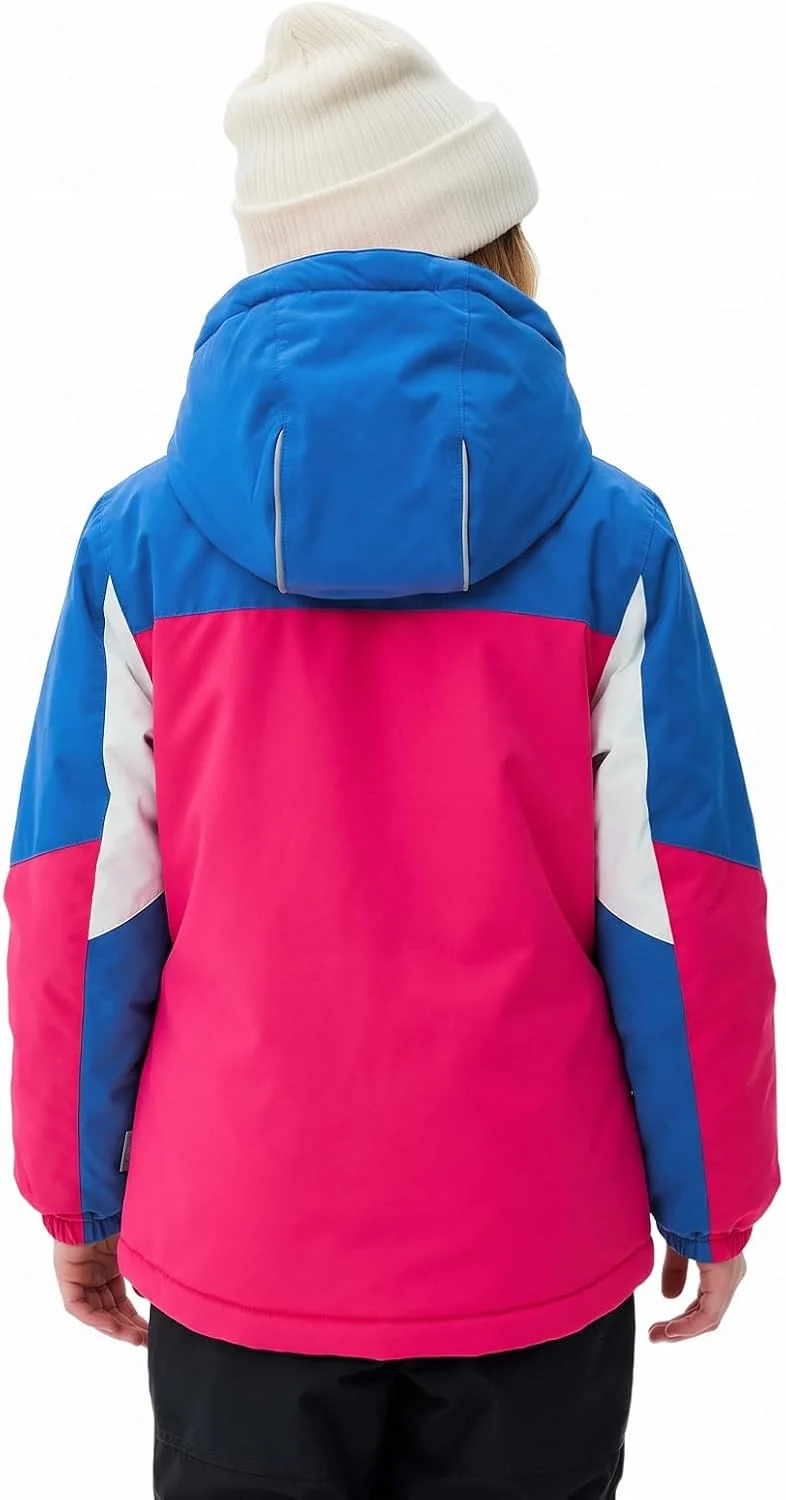 SMONTY Mädchen Skijacke, wasserdicht, warm, mit Kapuze, Schnee-Wintermantel für Kinder 140-152 Rot,