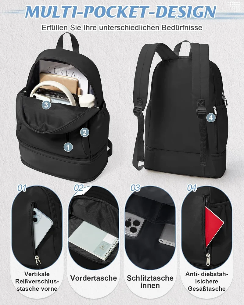 suradar Sportrucksack für Frauen mit Nasstasche und Schuhfach Sportrucksack Damen Gym Backpack Rucks