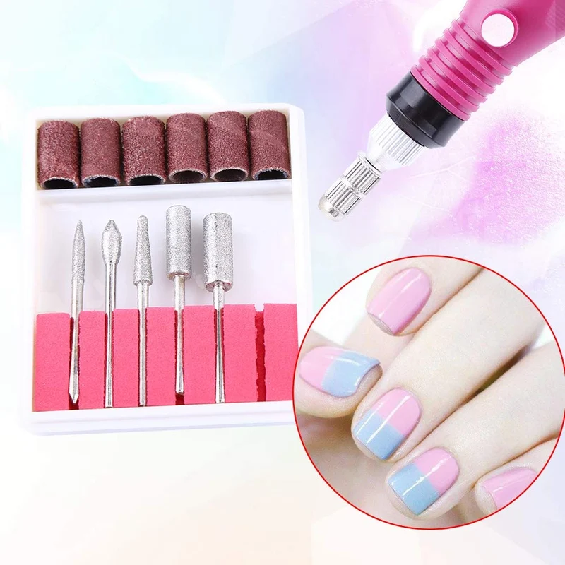 Elektrischer Nagelbohrer, Stiftform Nagellack-Maschinenset mit 6 Acryl-Gelentferner-Pediküre-Werkzeu