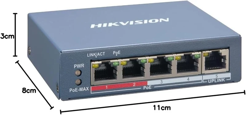 Hikvision - DS-3E1105P-EI Netzwerk-Switch – 4 PoE-Ports – 1 RJ45-Port – Blitzschutz 6 KV – DS-3E1105