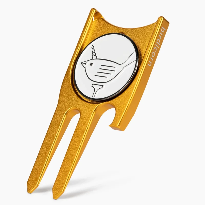 Birdicorn Golf Divot Repair Tool & Golf Ball Marker 6-in-1 Golf Divot Tool Gold, Gold