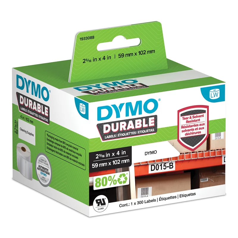 DYMO Original LabelWriter Hochleistungs-Etiketten | 59 mm x 102 mm | weisses Kunststoff-Etikett | Ro