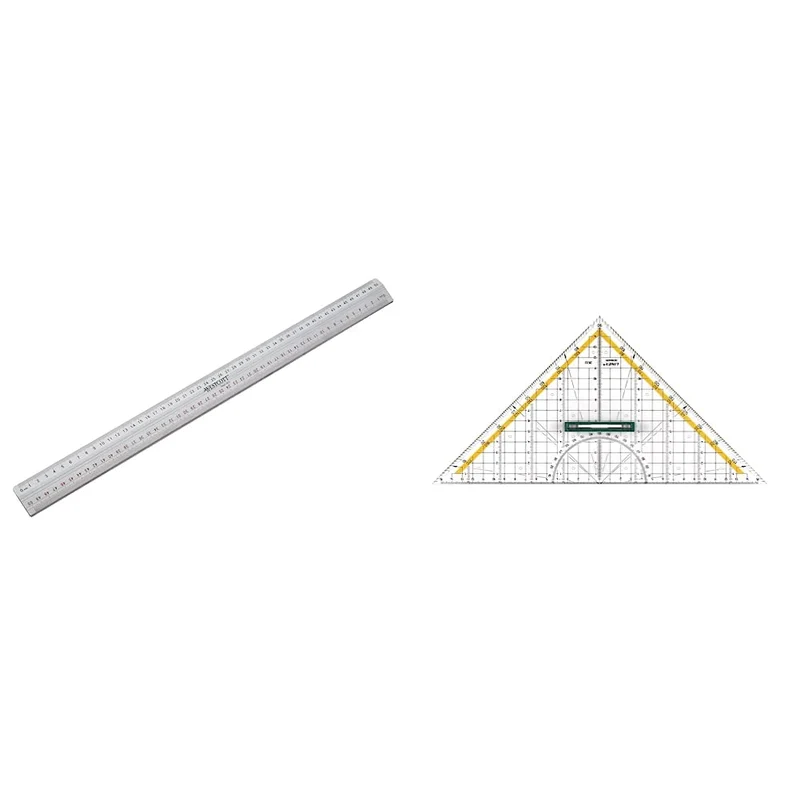 Westcott E-10113 00 Schneidelineal aus Metall, 50 cm, silber & Linex Geodreieck aus Kunststoff, mit