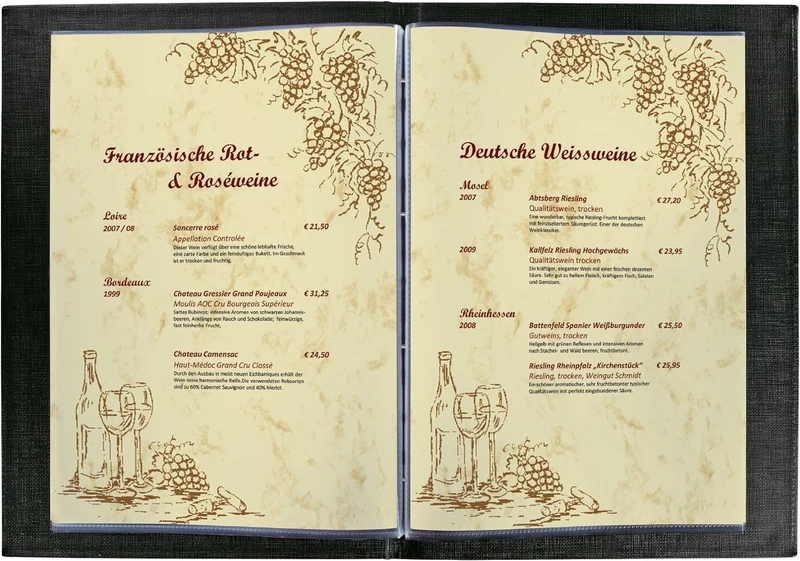 SIGEL SM130/5 Speisekarten-Mappen / Präsentationsmappen mit Buchschrauben-Bindung für A4, 5-er Pack,