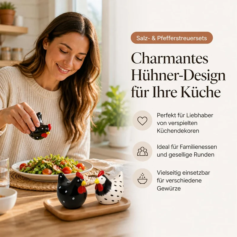Salz- und Pfefferstreuer Set im Hühner-Design – dekoratives Tisch-Accessoire – Keramik (8,5 x 6 cm),