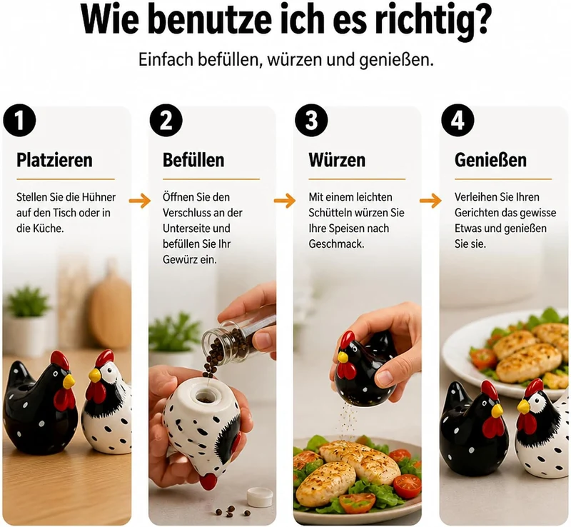 Salz- und Pfefferstreuer Set im Hühner-Design – dekoratives Tisch-Accessoire – Keramik (8,5 x 6 cm),