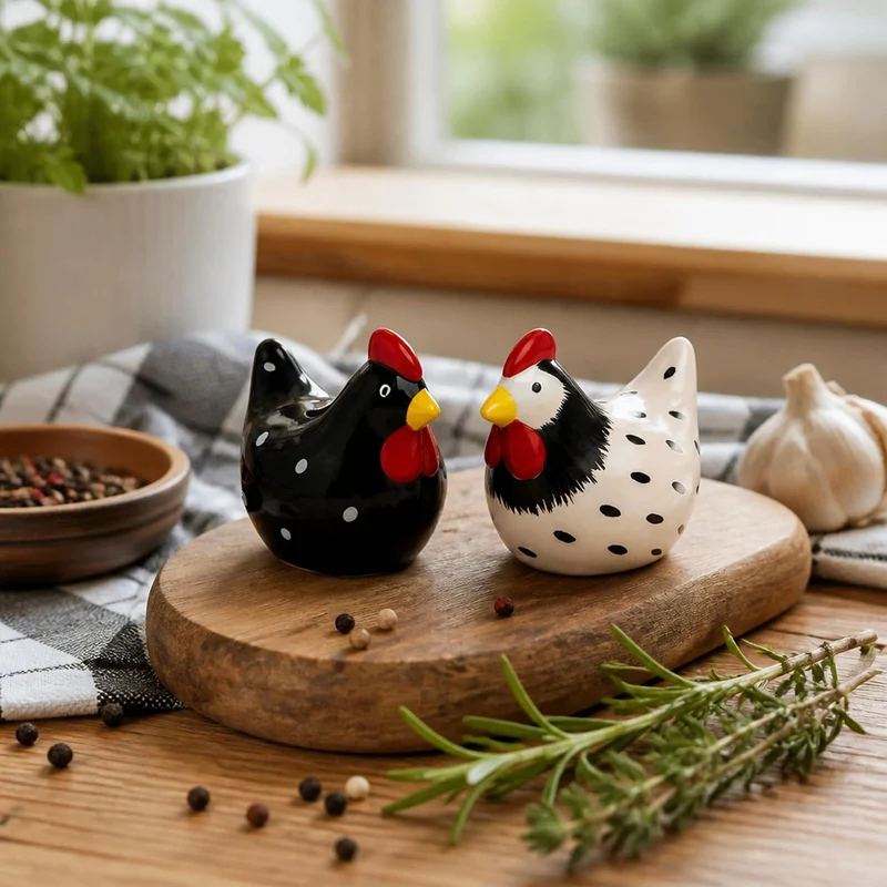 Salz- und Pfefferstreuer Set im Hühner-Design – dekoratives Tisch-Accessoire – Keramik (8,5 x 6 cm),