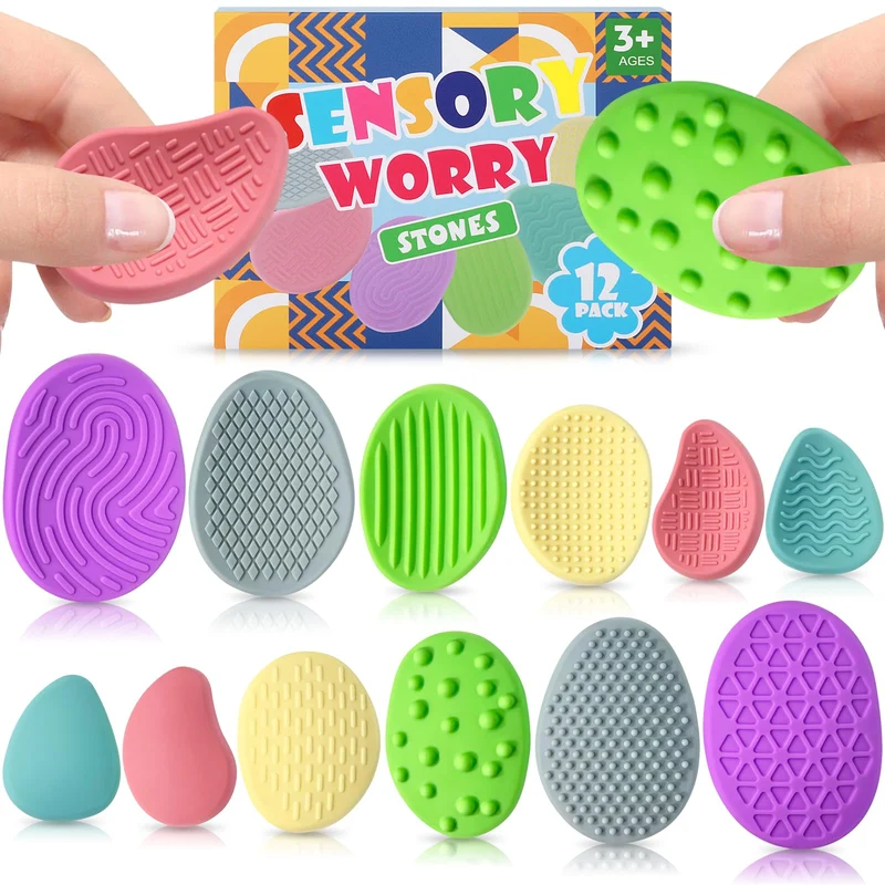 12 Stück Fidget Toys Sensory Stones Sensorik Spielzeug Anti Stress Kinder Sensorisches Spielzeug, Se