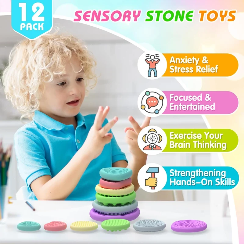 12 Stück Fidget Toys Sensory Stones Sensorik Spielzeug Anti Stress Kinder Sensorisches Spielzeug, Se