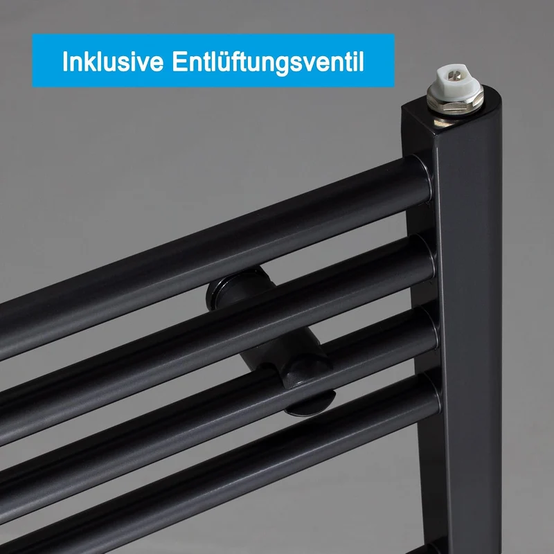 Heizkörper Badheizkörper Handtuchwärmer mit Seitenanschluss unten schwarz (1424 x 750 mm) (866 Watt