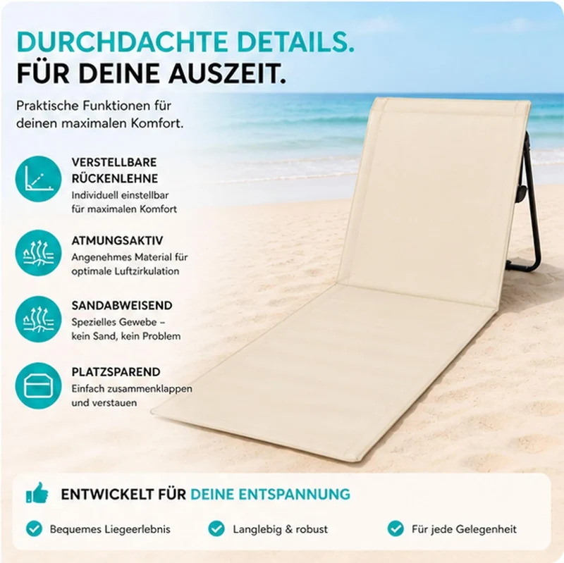Intimo Living 2er Set Strandliege klappbar leicht – Bequeme Strandmatte mit Rückenlehne – Strandlieg