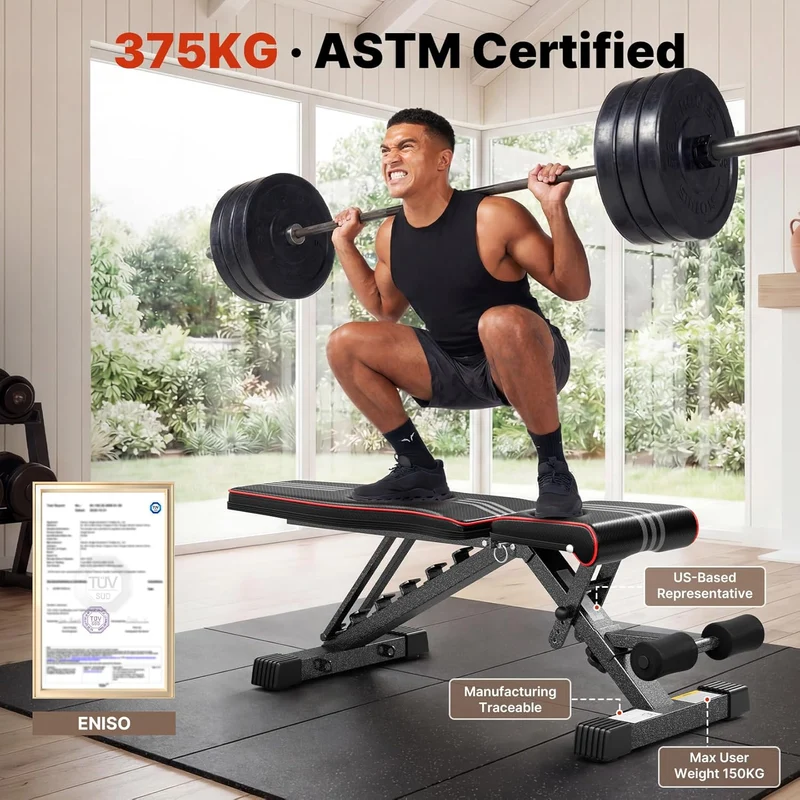 YOLEO Klappbare Hantelbank, ENISO-zertifiziert mit 375KG/400KG Tragfähigkeit, 98% Vormontiert, klapp