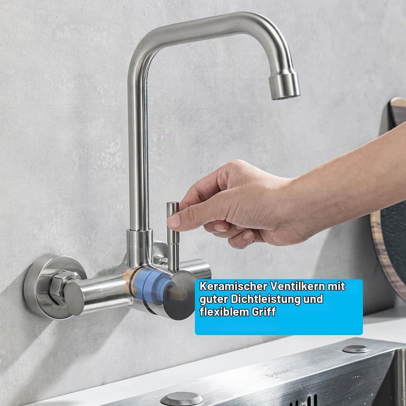 ONECE Wandmontage Küchenarmatur mit 11 cm Lochrabstand, Wasserhahn in Wand | Wandarmatur Küche aus E