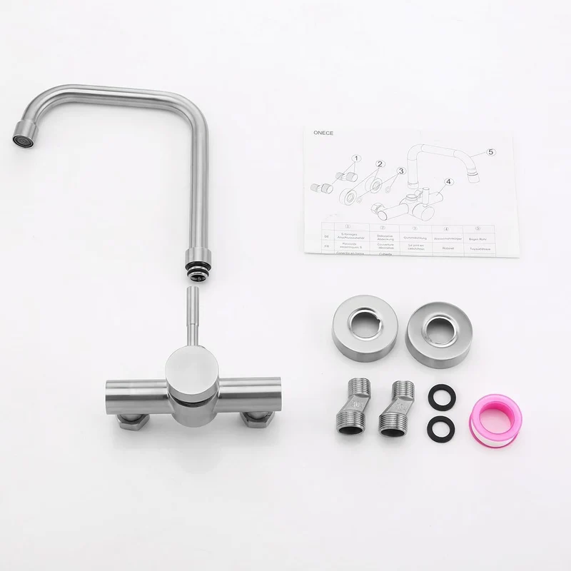 ONECE Wandmontage Küchenarmatur mit 11 cm Lochrabstand, Wasserhahn in Wand | Wandarmatur Küche aus E