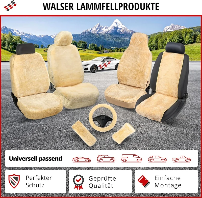 Walser Lammfell Autositzbezug Mona, 100% Lammfell Sitzbezug für Auto, 1 Stück Lammfell Sitzbezüge Au