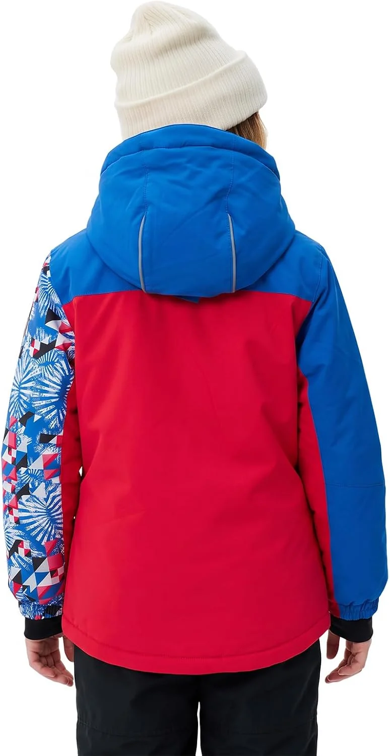 SMONTY Mädchen Skijacke, wasserdicht, warm, mit Kapuze, Schnee-Wintermantel für Kinder 140-152 Rot B