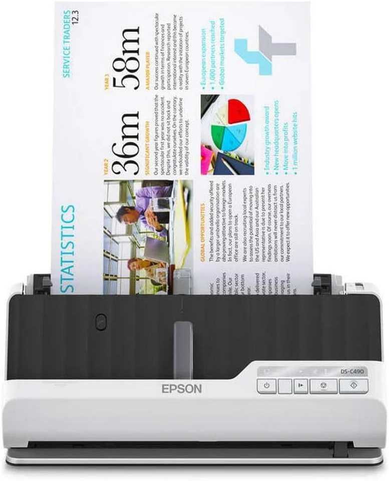 Epson Premium Scanner DS-C490, kompakter A4 Business Scanner mit geringem Stromverbrauch, Duplex-Ein