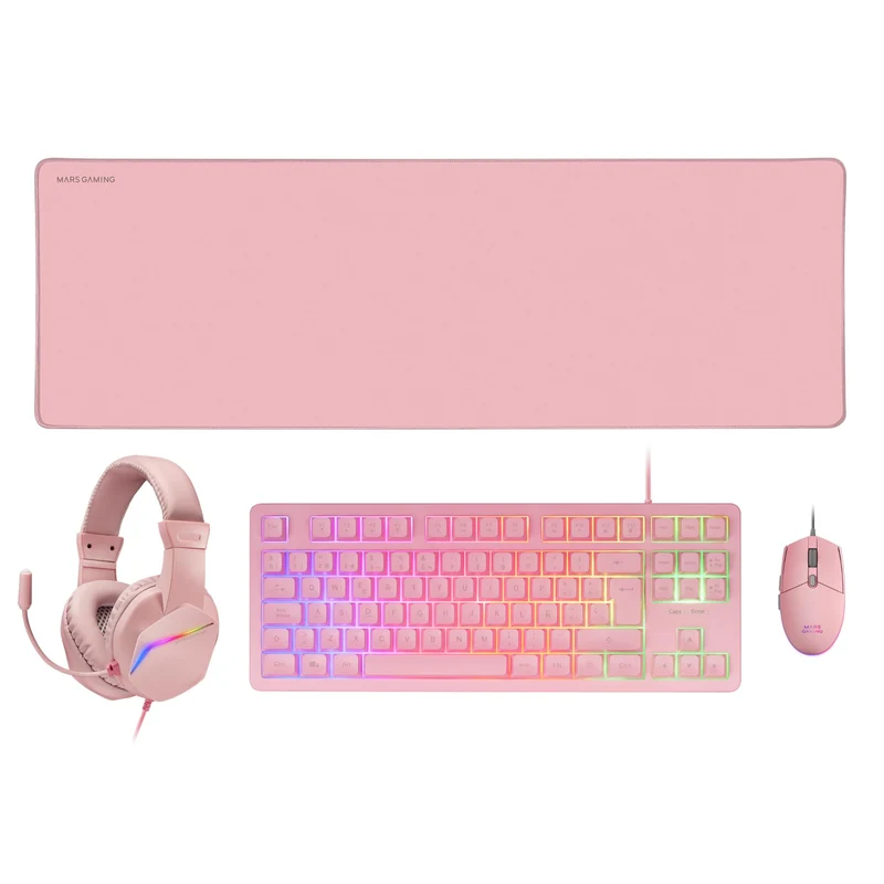MARSGAMING MCP-RGB3, Pack Gaming-Tastatur Fixed RGB + Gaming-Maus RGB Flow 3200 DPI + Headset Over-E