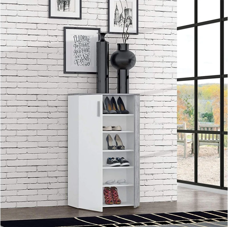 möbelando Schuhschrank Schuhkommode Flurschrank Kommode Anrichte Schrank Gretna I Weiss/Beton Beton/