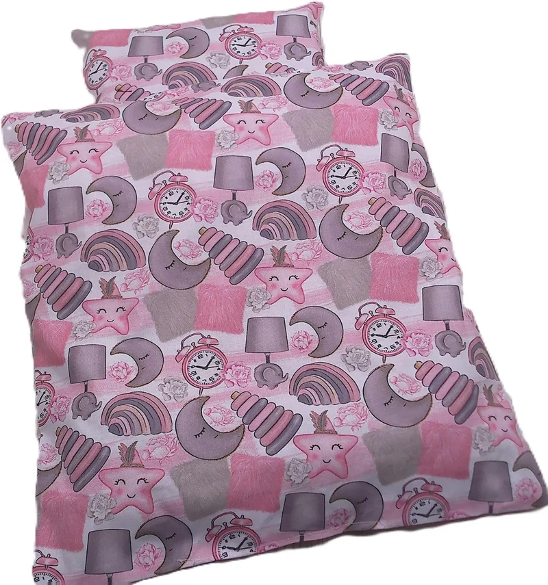 Puppenbettwäsche mit Teddy Stickerei, Decke 36 h x 34 b, Kissen 16h x 25 b für Puppenwagen- bett ode
