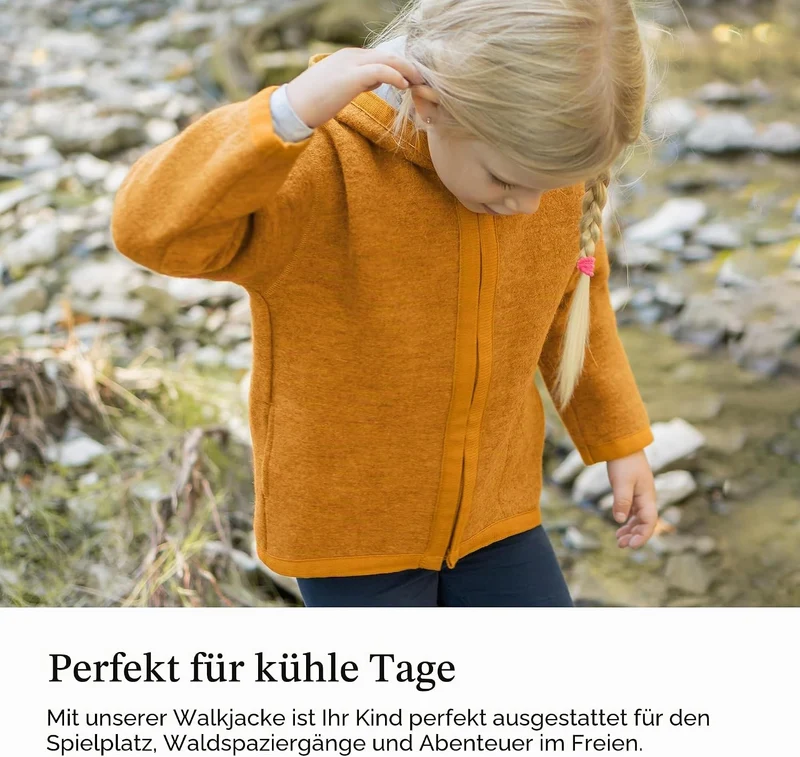 Ehrenkind® Walkjacke Gr. 134/140 | Jacke für Kinder aus Merino Schurwolle mit Reissverschluss | Walk