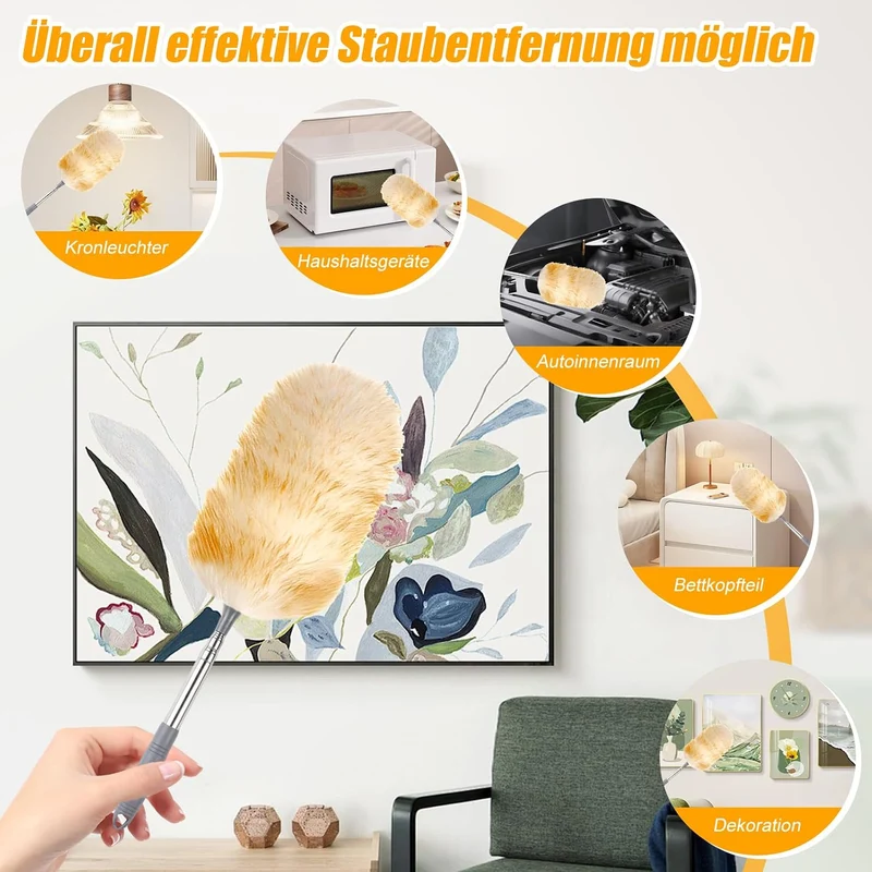 2er Set Staubwedel 130cm, Hochwertiger Lammwolle Staubwedel Teleskop, Waschbar & Kratzfrei, Weich fü