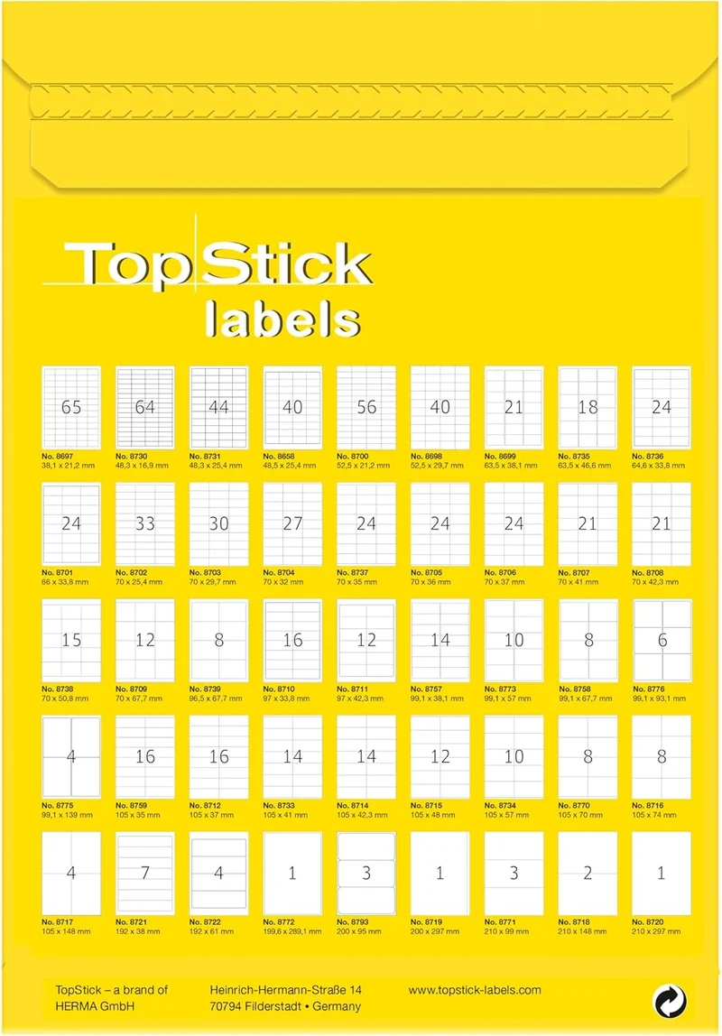 TopStick 8757 Adressetiketten, 1000 Blatt, 99,1 x 38,1 mm, 14 Stück pro A4 Bogen, 14000 Aufkleber, s