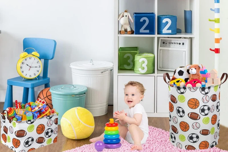 Sanjiaofen Kinder-Wäschekorb, Basketball-Wäschekorb, zusammenklappbar, Baby-Aufbewahrungskörbe für J