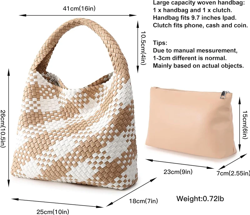 Queenoris Damen 1133 Tragetasche, Handtasche, Schultertasche, Aprikose und Weiss Kontrastierend