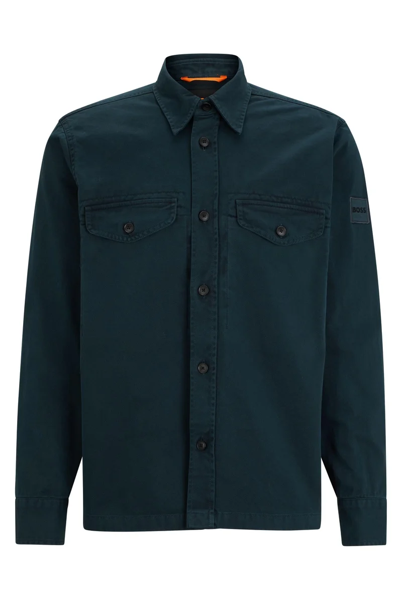 BOSS Herren Lovelock Oversized Overshirt aus Baumwoll-Twill, Open Green388