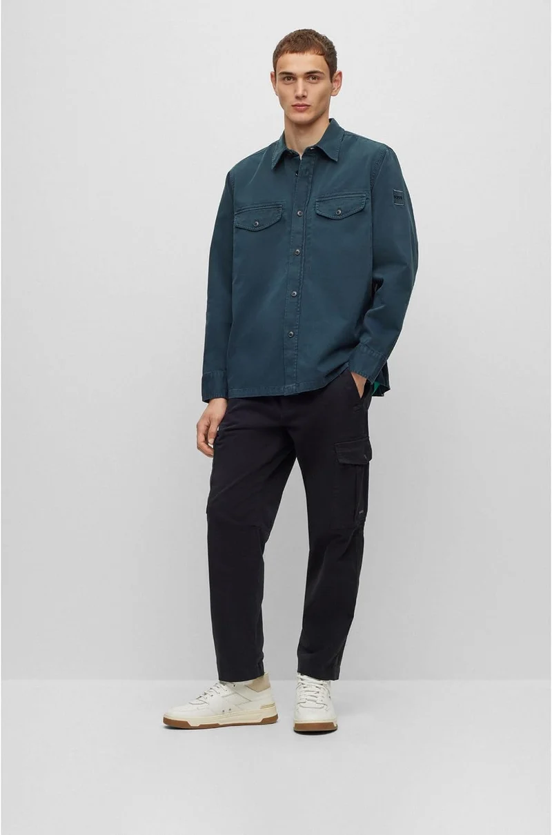 BOSS Herren Lovelock Oversized Overshirt aus Baumwoll-Twill, Open Green388