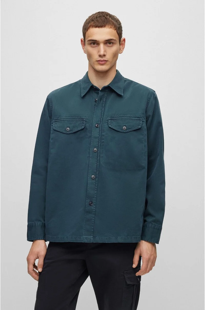 BOSS Herren Lovelock Oversized Overshirt aus Baumwoll-Twill, Open Green388