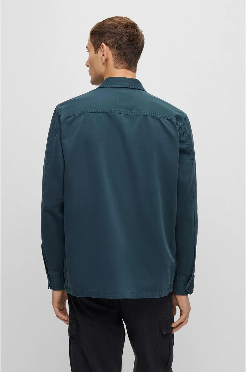 BOSS Herren Lovelock Oversized Overshirt aus Baumwoll-Twill, Open Green388